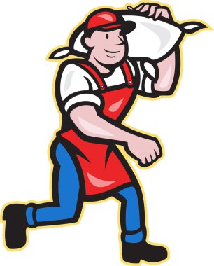 Flour Miller Carry Sack Walking Cartoon clipart