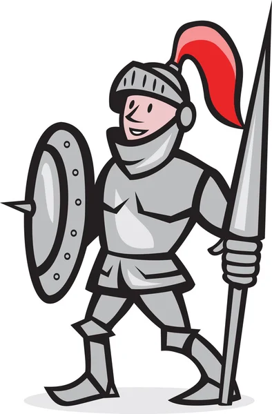Cavaliere scudo tenendo lancia cartone animato — Vettoriale Stock