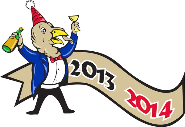 Mutlu yeni yıl 2014 Türkiye şarap karikatür kızartma — Stok Vektör
