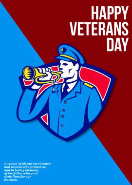 Modern Veterans Day Soldier Bugle Greeting Card clipart