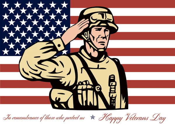 Happy Veterans Day Greeting Card Soldier Salute — Stock Photo, Image