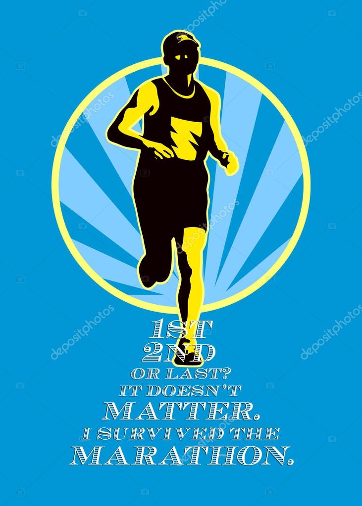 Marathon Runner First Retro Poster Stock Illustration by