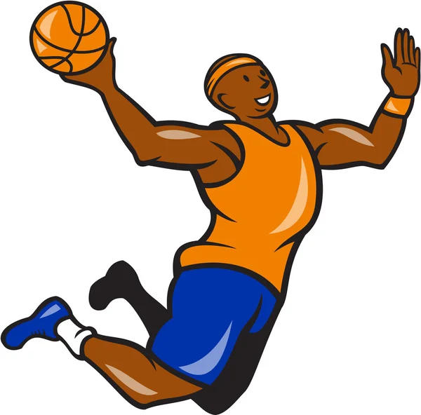 Basket spelaren dunking bollen cartoon — Stock vektor