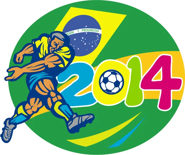 Brazil 2014 Soccer Football Player Retro — Stock Vector