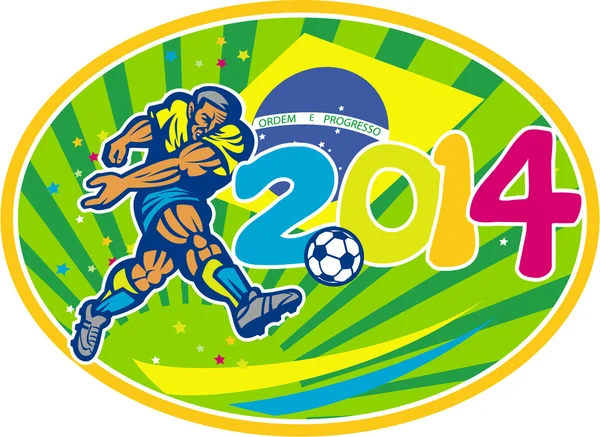 Brezilya 2014 Futbol Futbolcusu Tekmeleyen Top — Stok Vektör