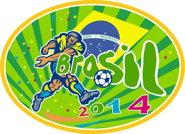 Brasil 2014 Jogador de Futebol Oval Retro — Vetor de Stock