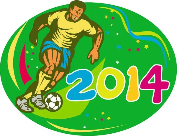 Brasil 2014 Soccer Football Player Run Retro — Stock Vector