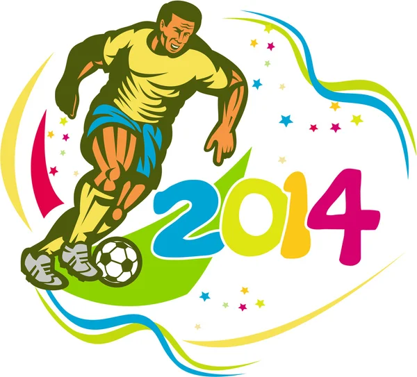 Brasil 2014 Jugador de fútbol Running Ball Retro — Archivo Imágenes Vectoriales