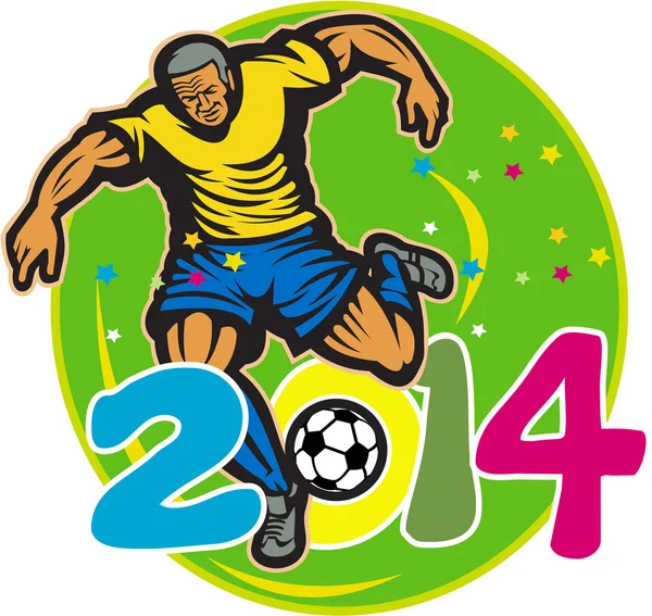 Brazil 2014 Football Player Kick Retro — Stock Vector