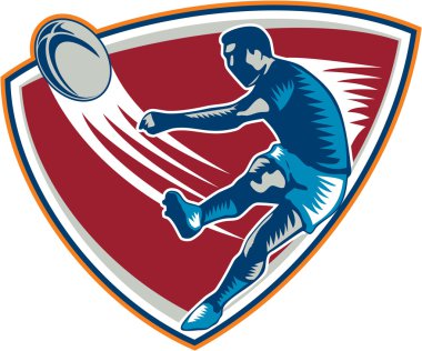topu kalkan gravür tekme rugby oyuncusu