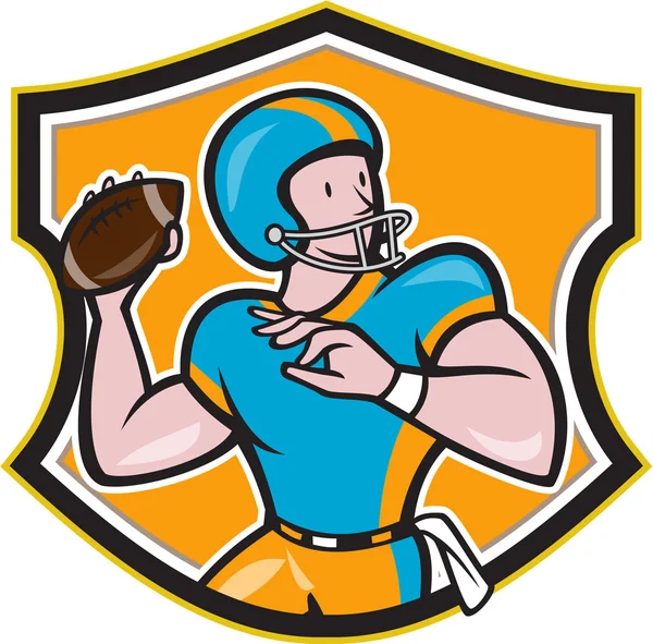 American Football Quarterback Throw Shield Cartoon — Stock Vector