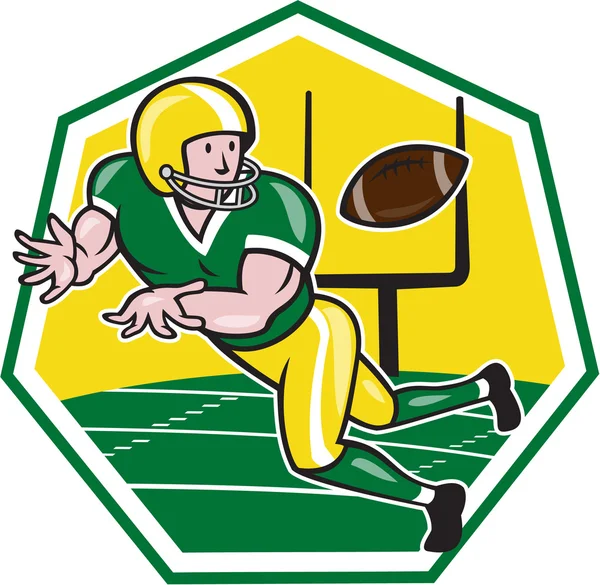 American Football Wide Receiver fangen Ball Cartoon — Stockvektor