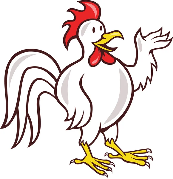 Rooster Cockerel Waving Hello Cartoon — Stock Vector