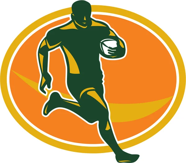 Rugby speler lopende bal silhouet — Stockvector