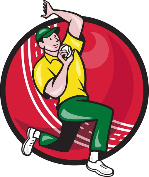 Lato di cricket bowler veloce palla da bowling — Vettoriale Stock