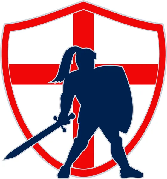 Cavaliere inglese Silhouette Inghilterra Bandiera Retro — Vettoriale Stock