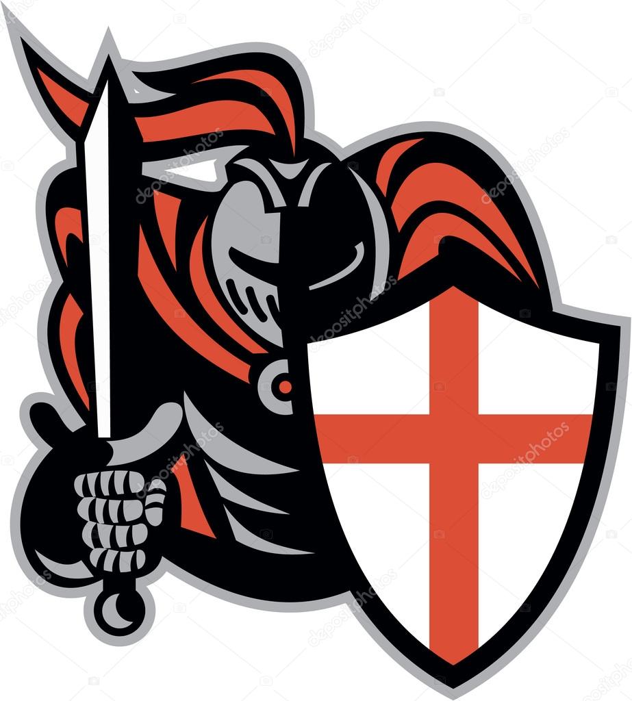 English Knight With Sword England Shield Retro