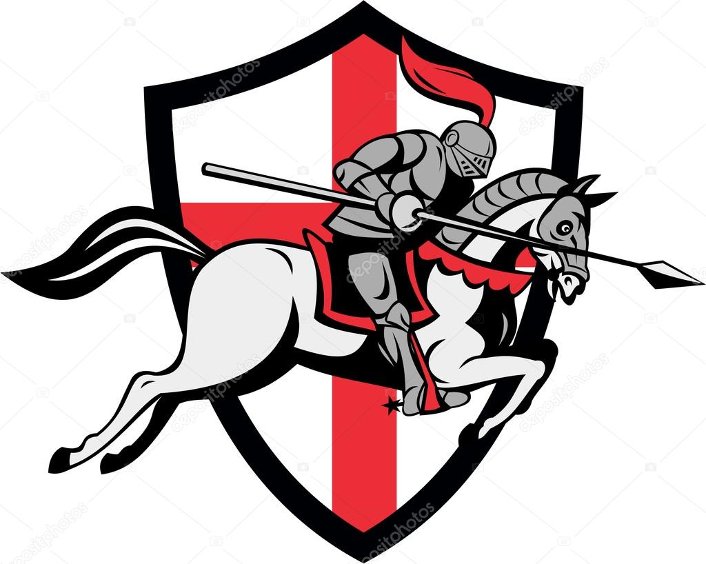 English Knight Riding Horse England Flag Retro