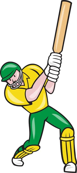 Giocatore di cricket Batsman Batting Fronte Cartone animato isolato — Vettoriale Stock