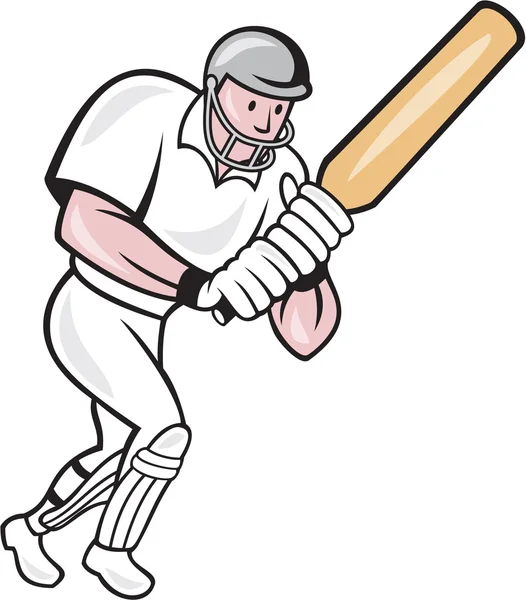 Giocatore di cricket Batsman Batting Cartoon — Vettoriale Stock