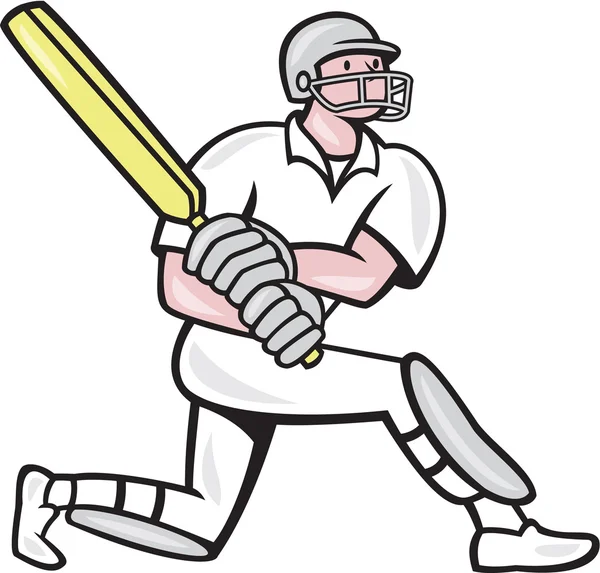 Giocatore di cricket Batsman Batting Kneel Cartoon — Vettoriale Stock