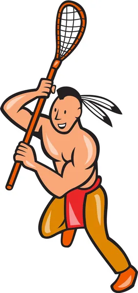 Native American Lacrosse Player Crosse Stick — Stock Vector