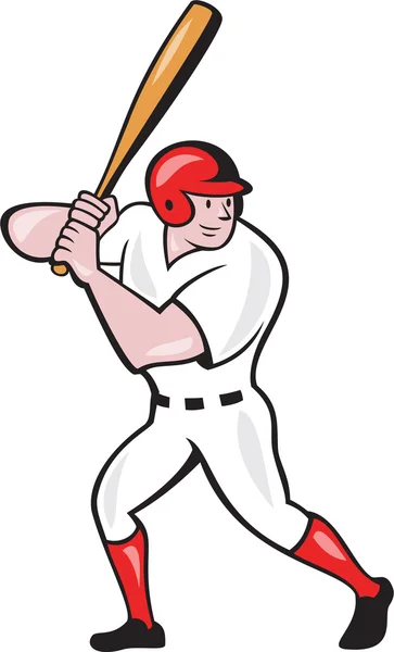 Honkbalspeler batting kant geïsoleerde cartoon — Stockvector