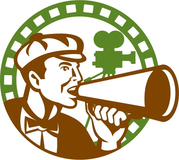 Diretor de Filme Bullhorn Vintage Movie Camera Retro — Vetor de Stock