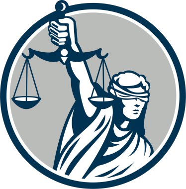 여자 눈가리 개 잡고 비늘 정의 전면 복고풍