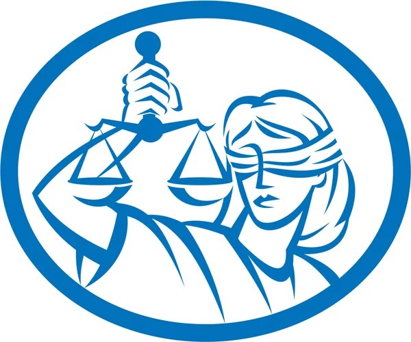 Lady Blindfolded Hold Scales Justicia Oval — Vector de stock