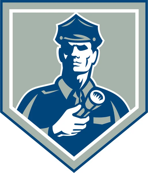 Protector de seguridad linterna escudo retro — Vector de stock