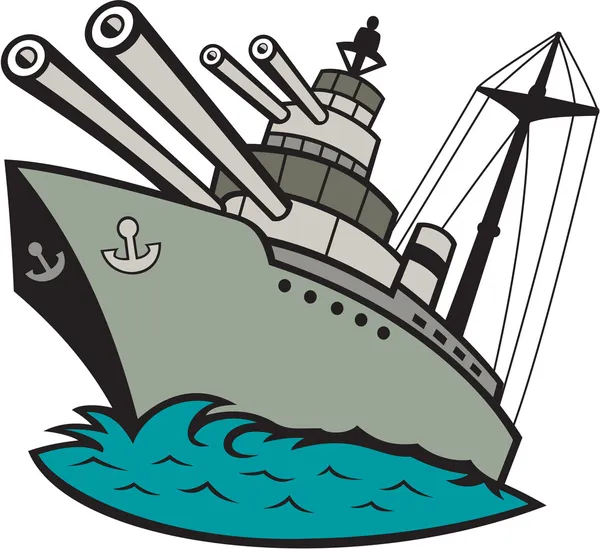 Wereldoorlog twee slagschip cartoon — Stockvector