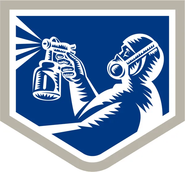 Schilder houtsnede crest retro sproeien spray — Stockvector