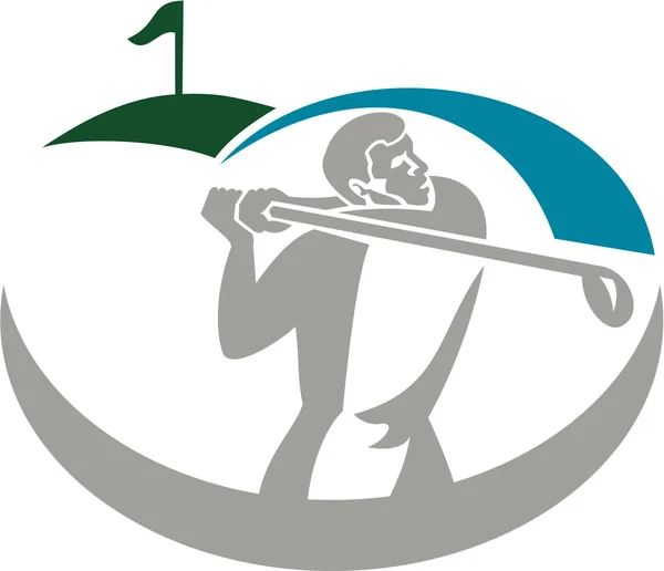 Golfeur Tee Off Golf Rétro — Image vectorielle