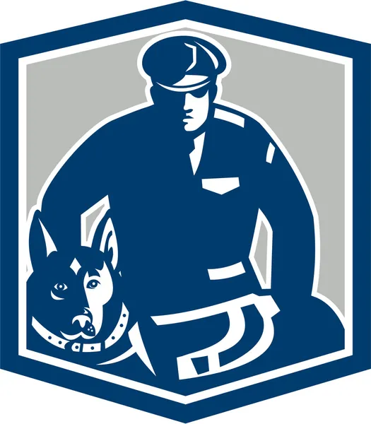 Policía canino con perro policía retro — Vector de stock