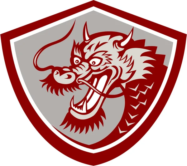 Chinese Red Dragon Head Shield — Stock Vector