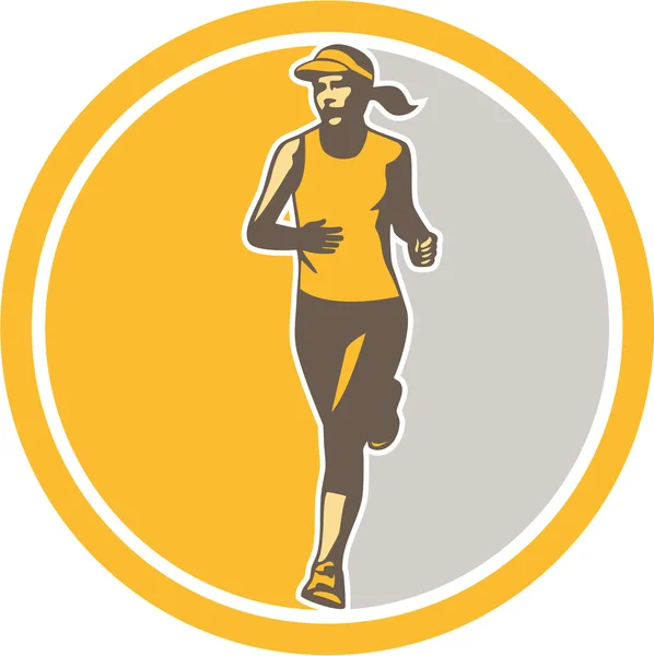 Nainen Triathlete Marathon Runner Circle Retro — vektorikuva