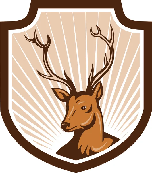 Deer Stag Buck Antler Head Shield — Stock Vector