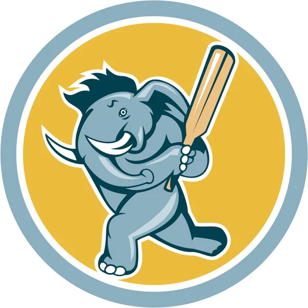 Elefant schlägt Cricketschläger Karikatur — Stockvektor
