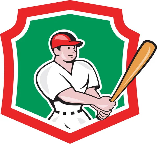 Baseball Player Batting Crest Cartoon — Stock Vector