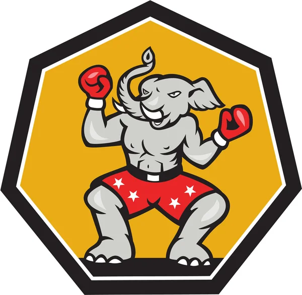 Cartone animato elefante mascotte Boxer — Vettoriale Stock