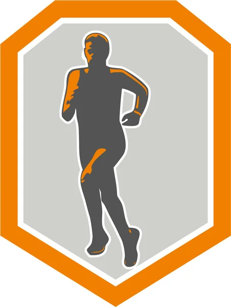 Marathon Runner Running Front Shield Retro — Stock Vector