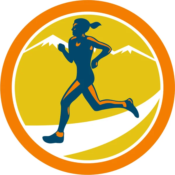 女铁人三项运动员赛跑者运行复古 — 图库矢量图片