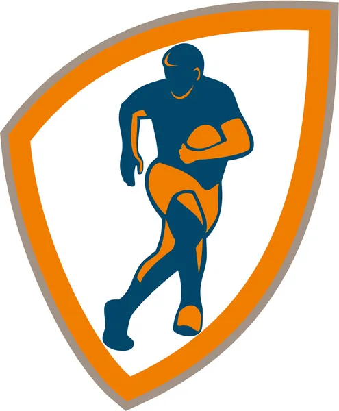 Rugby speler lopende schild silhouet — Stockvector