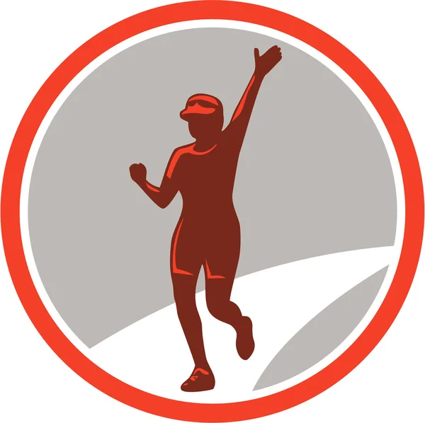 Femme Marathon Runner Running Circle Retro — Image vectorielle