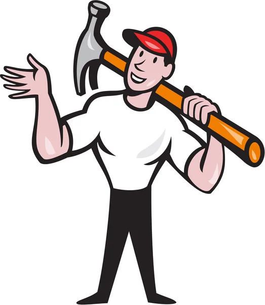 Carpenter Builder Hammer Cartoon — Stock Vector