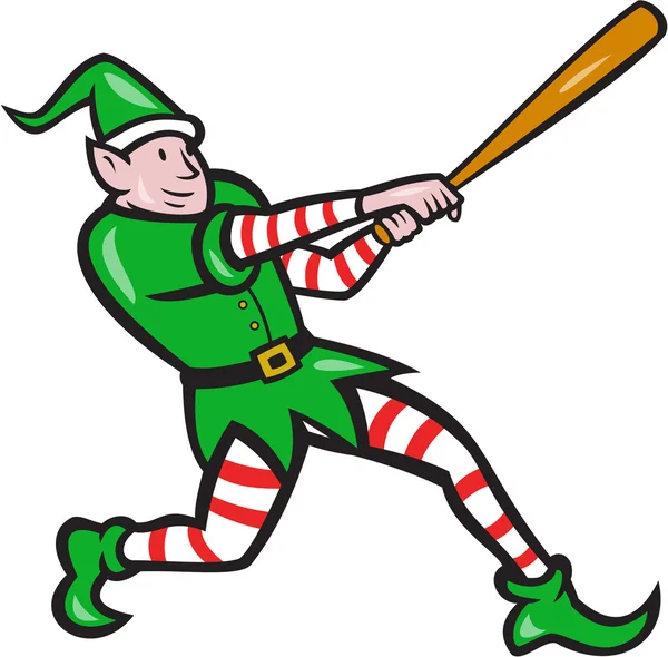 Elf Baseball Player Batting Isolated Cartoon — Stock Vector