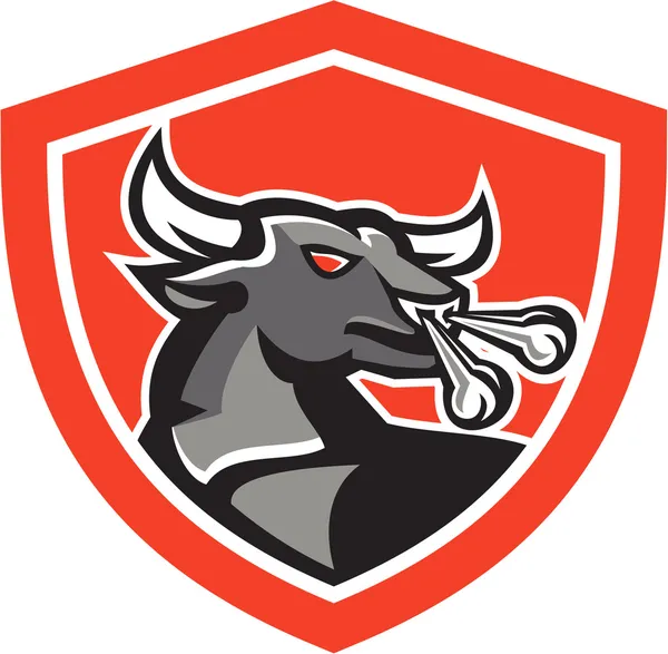 Angry Bull Head Shield Retro — Stock Vector