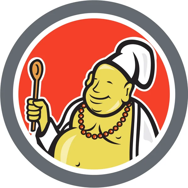 Fat Buddha Chef Cook Cartoon — Stock Vector