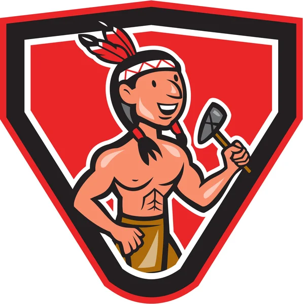 Amérindien tenant caricature de tomahawk — Image vectorielle
